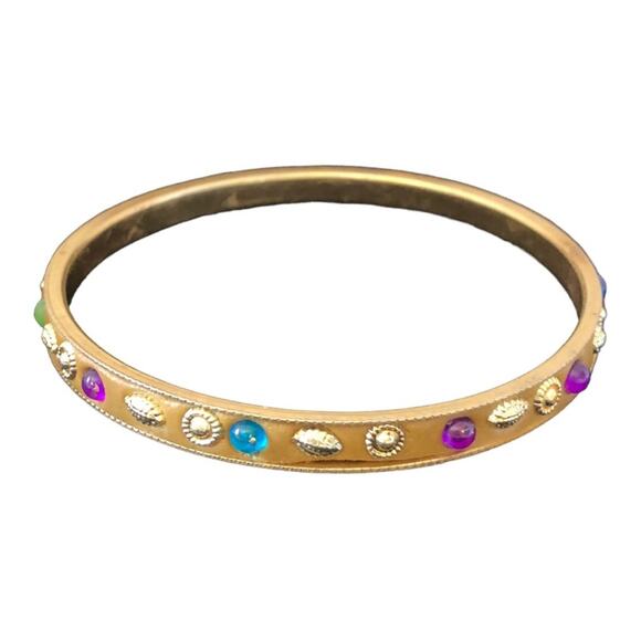 Two Multicolored Rhinestone Gold Stones Bangle Bracelets - Picture 7 of 16